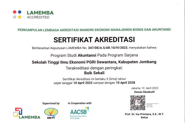 Sertifikat Akreditasi Prodi Akuntansi STIE PGRI Dewantara Jombang - Lamemba
